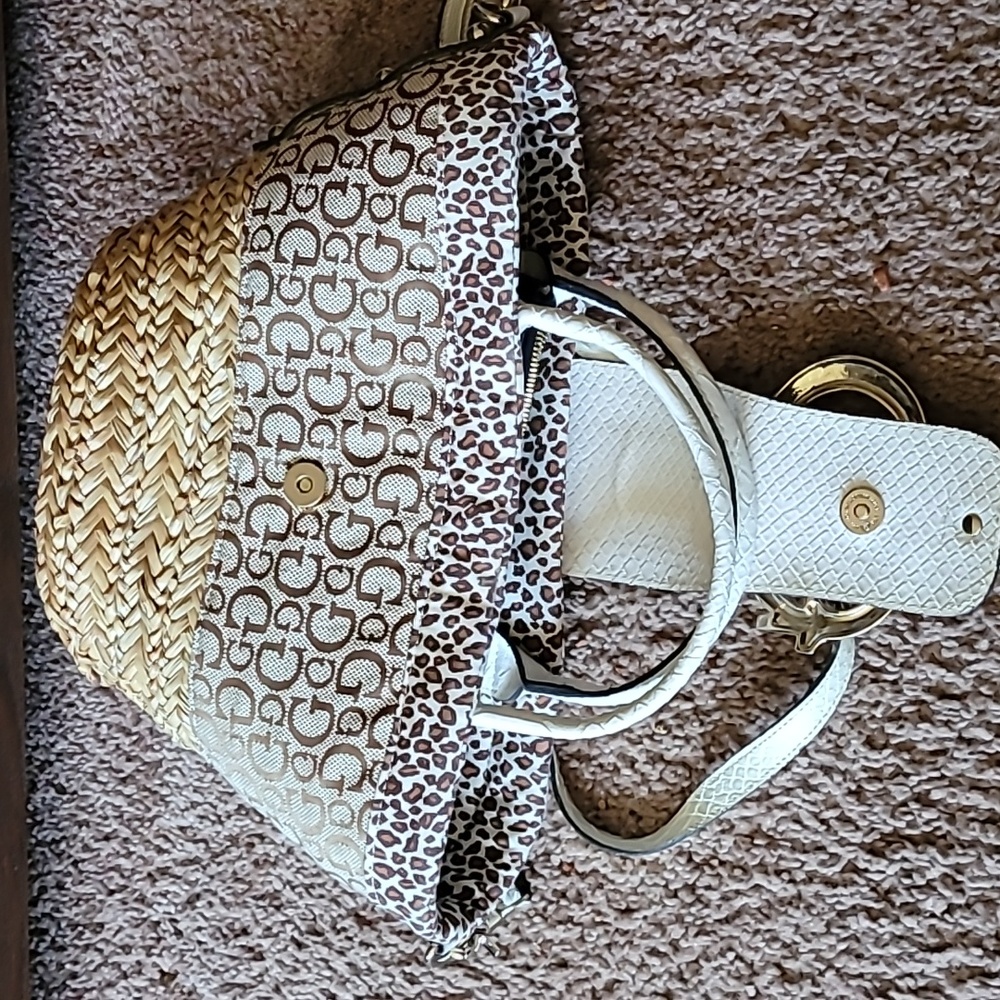 Guess mixed media tote guess bucket bag guess straw bag - Picture 11 of 15